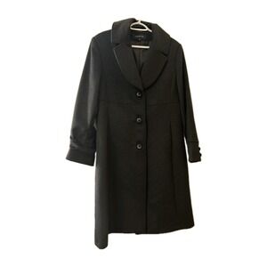 Jones New York Black Wool Collared Neck Mid Length Winter Peacoat Size 14 Womens